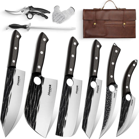 Huusk Serbian Knife Set bag offers portable storage for travel-ready meal prep.