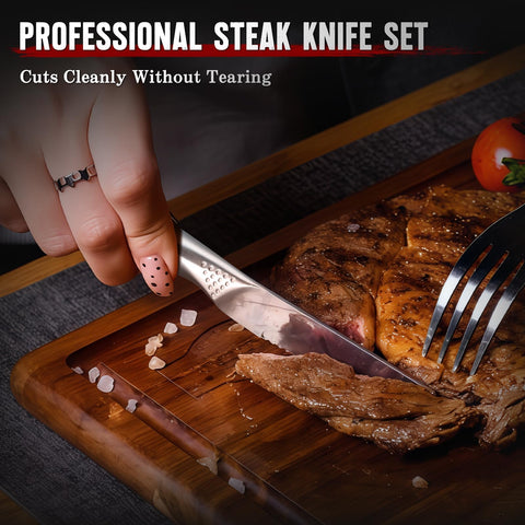 Huusk serrated steak knives on dining table ready for family dinner