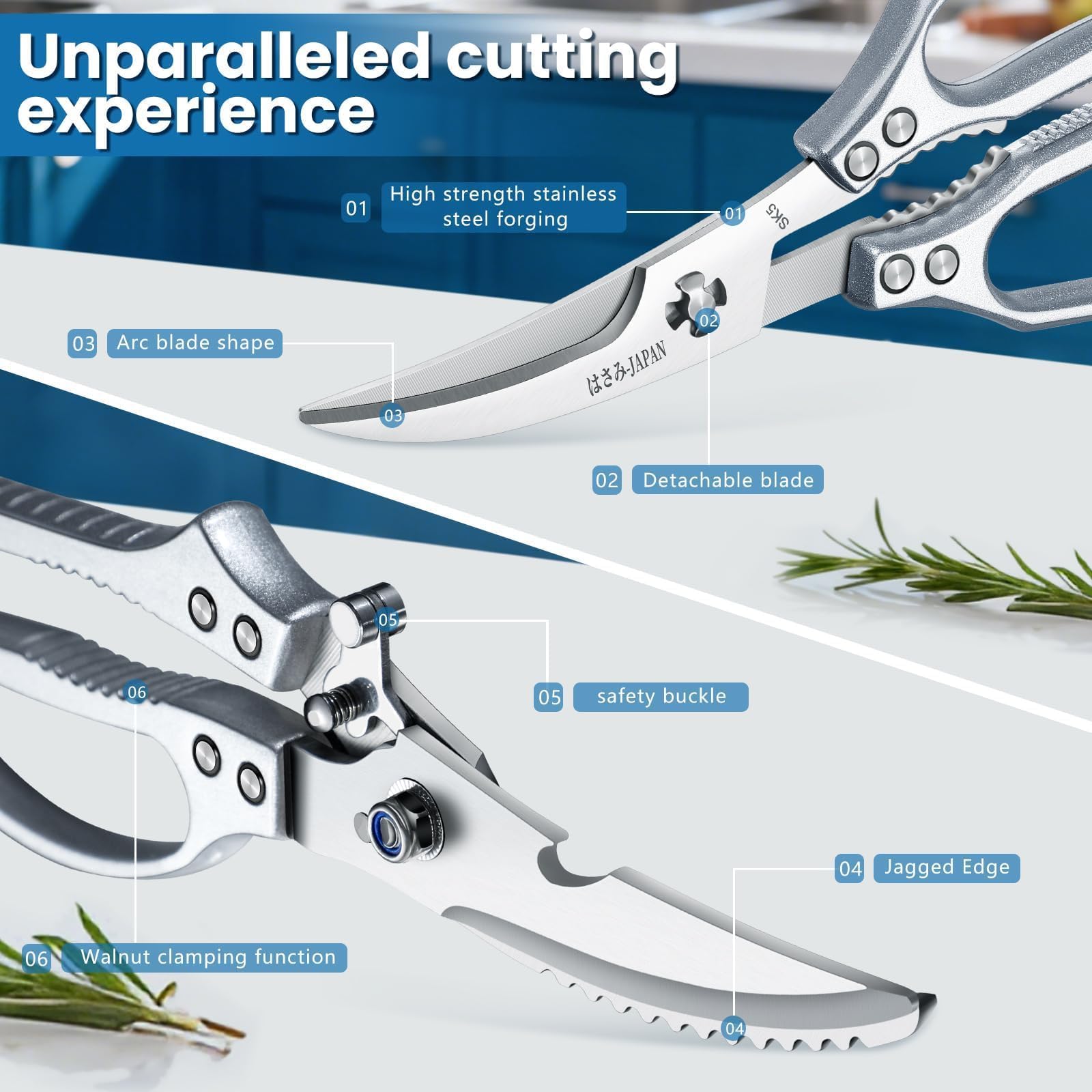 Huusk silver crab-shell-cracker scissors with curved blades for precise shell cracking.