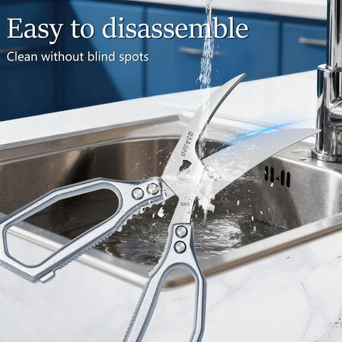 Quick-detach mechanism on Huusk scissors for easy cleaning