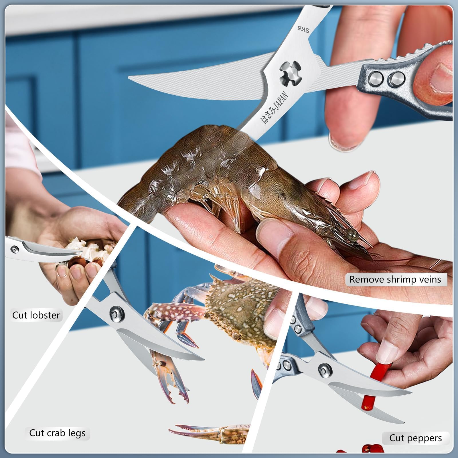 Shrimp deveining with Huusk scissors, precise control and edge