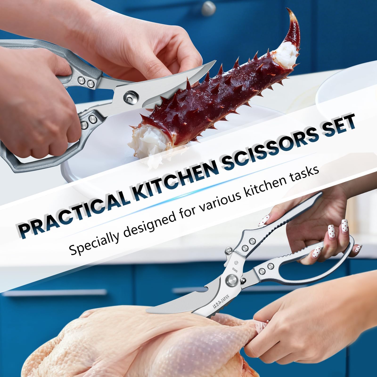 Huusk silver seafood shellfish scissors designed for crack shells with controlled cuts.