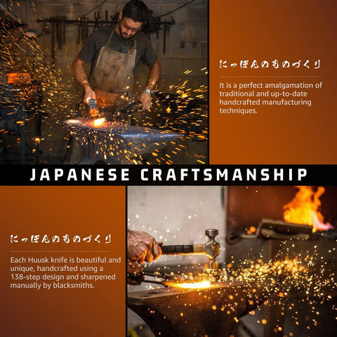 Huusk Serbian Chef Knife wood handle, comfortable grip for extended prep.