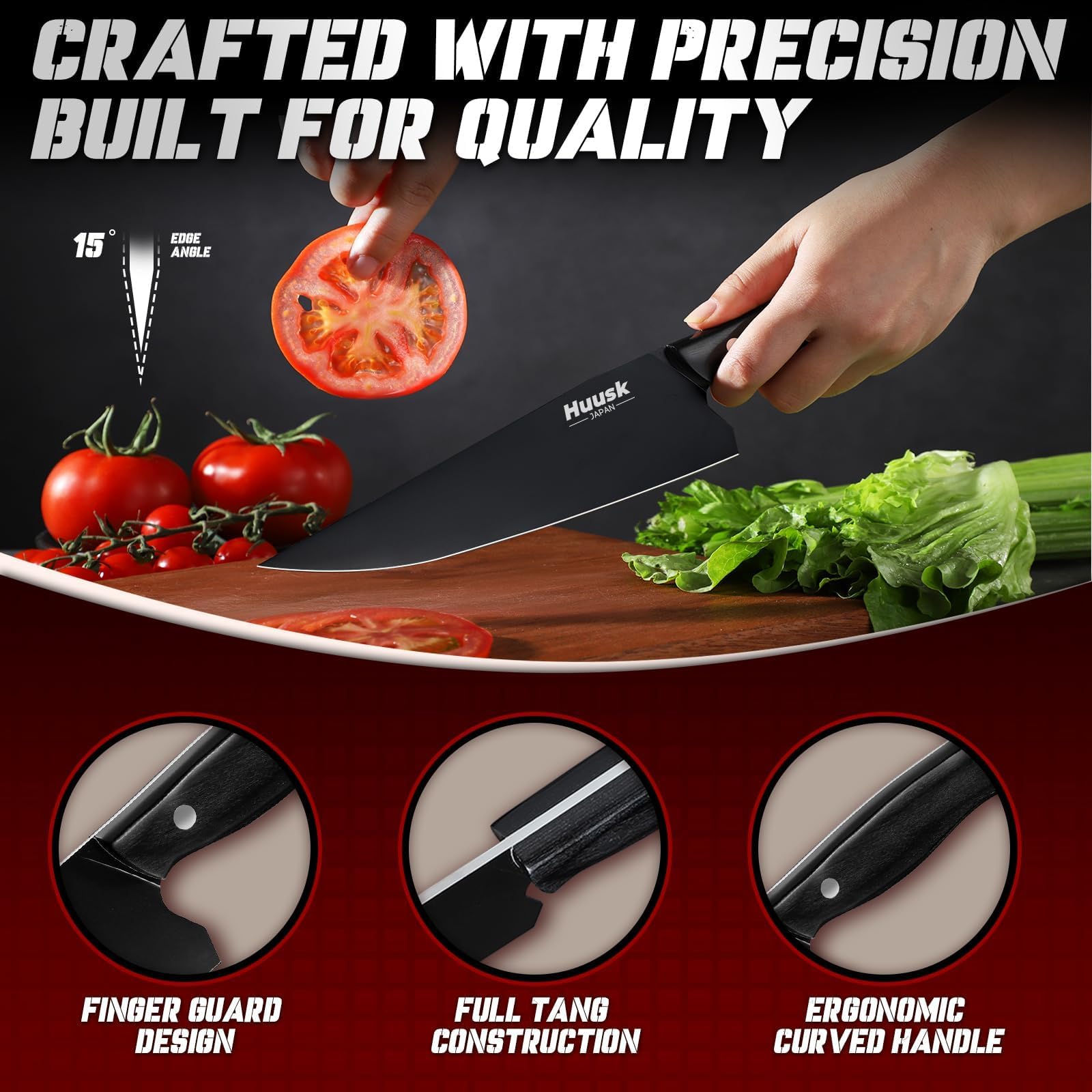 Huusk utility knife in action supports versatile kitchen tasks and precise detail work.