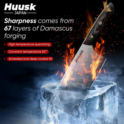 Huusk VG10-core edge with nitrogen cooling for exceptional sharpness and durability.