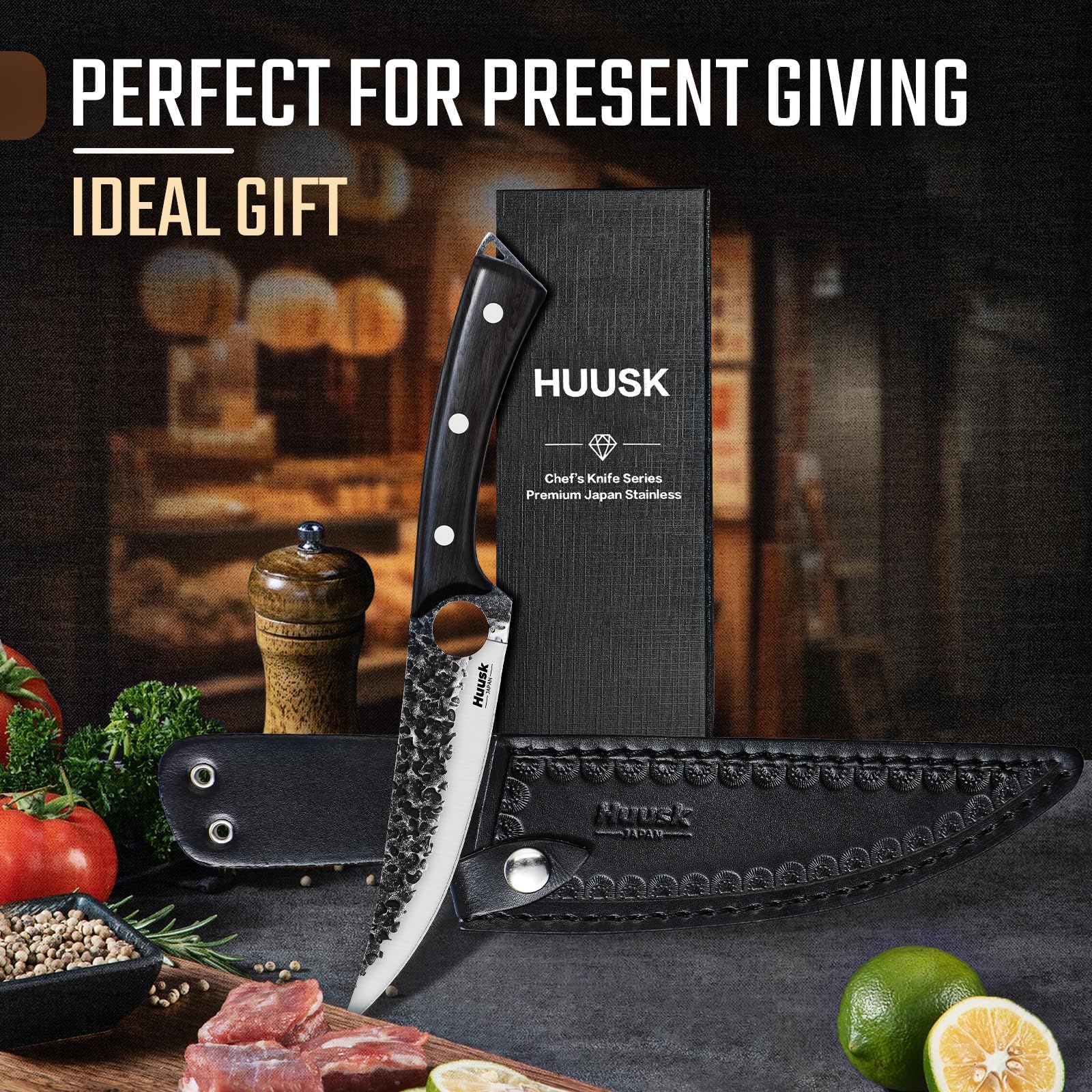 Huusk Viking boning knife in action shows clean meat cuts.