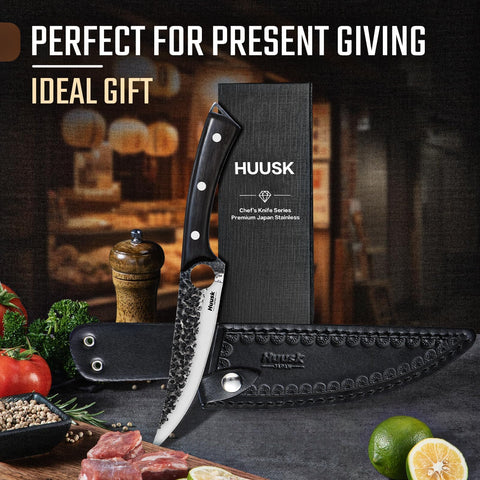 Huusk Viking boning knife in action shows clean meat cuts.