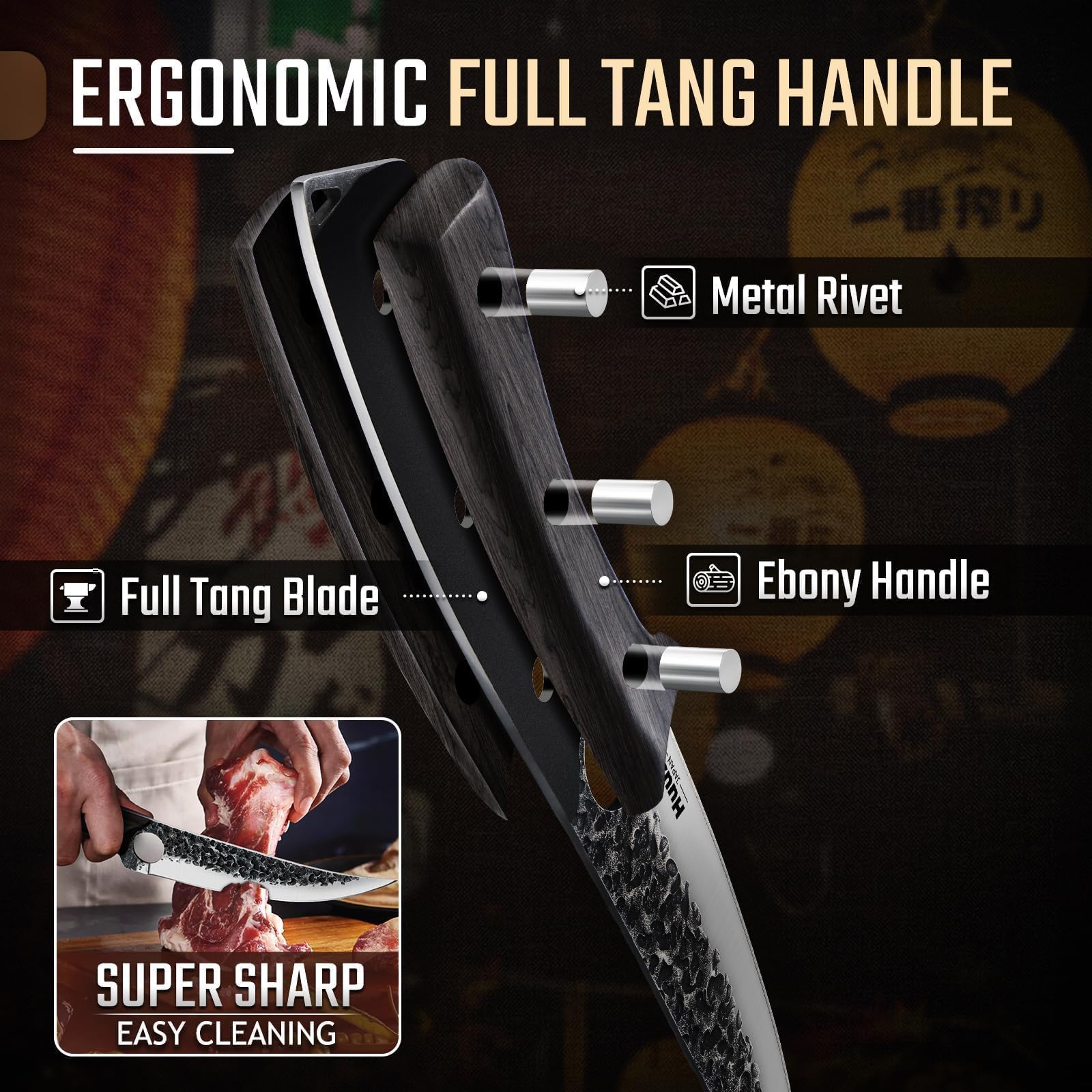 Huusk Viking ebony handle with smooth polish for beauty and comfort.