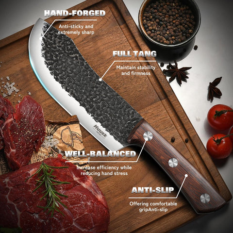 Huusk Viking knife showing hammer pattern for high-strength cuts.