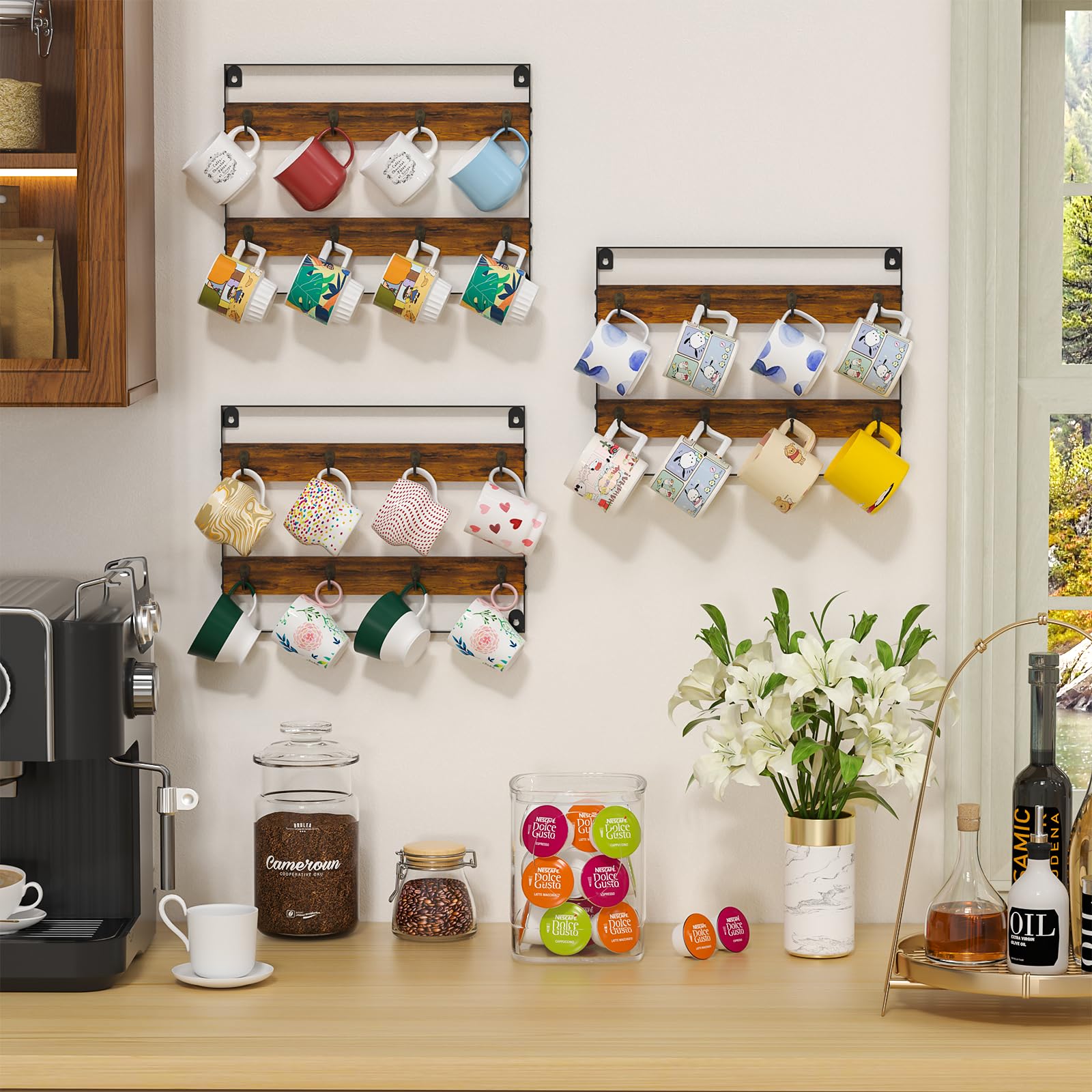 Huxitocan four-pack mug rack fits kitchen and coffee bar
