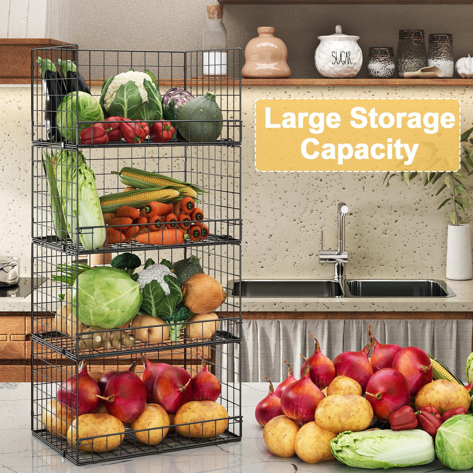Huxitocan large pantry basket for potatoes and onions with breathable design.