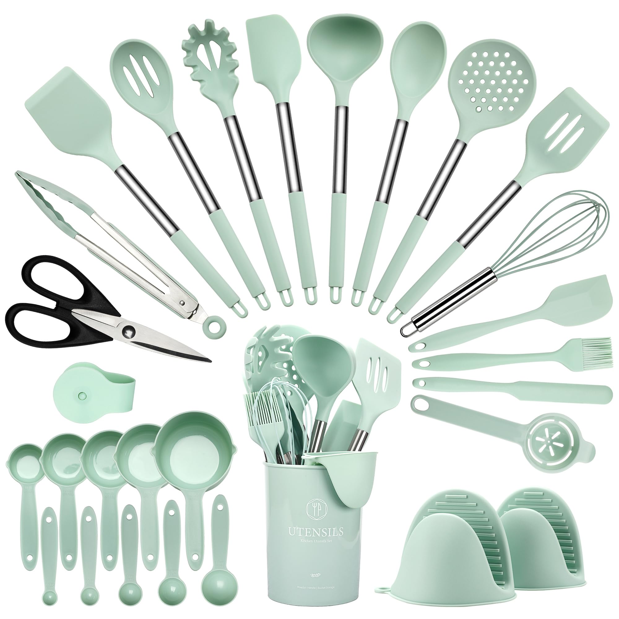 Hvygss 28-pcs silicone utensils set on the counter, versatile for everyday cooking.