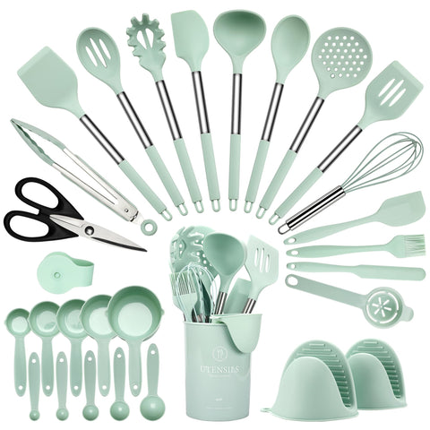 Hvygss 28-pcs silicone utensils set on the counter, versatile for everyday cooking.