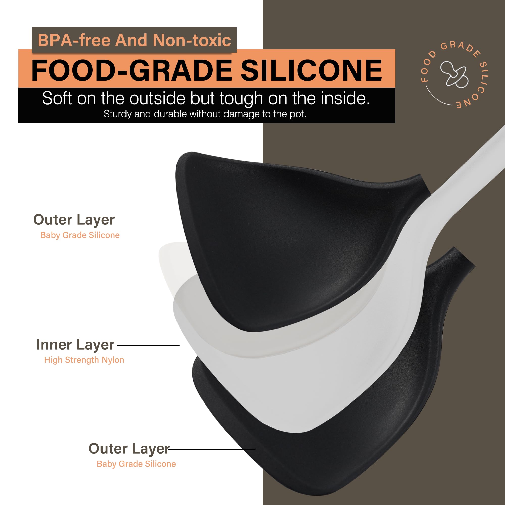 Hvygss BPA-free silicone spatula with flexible edge for non-stick pans.