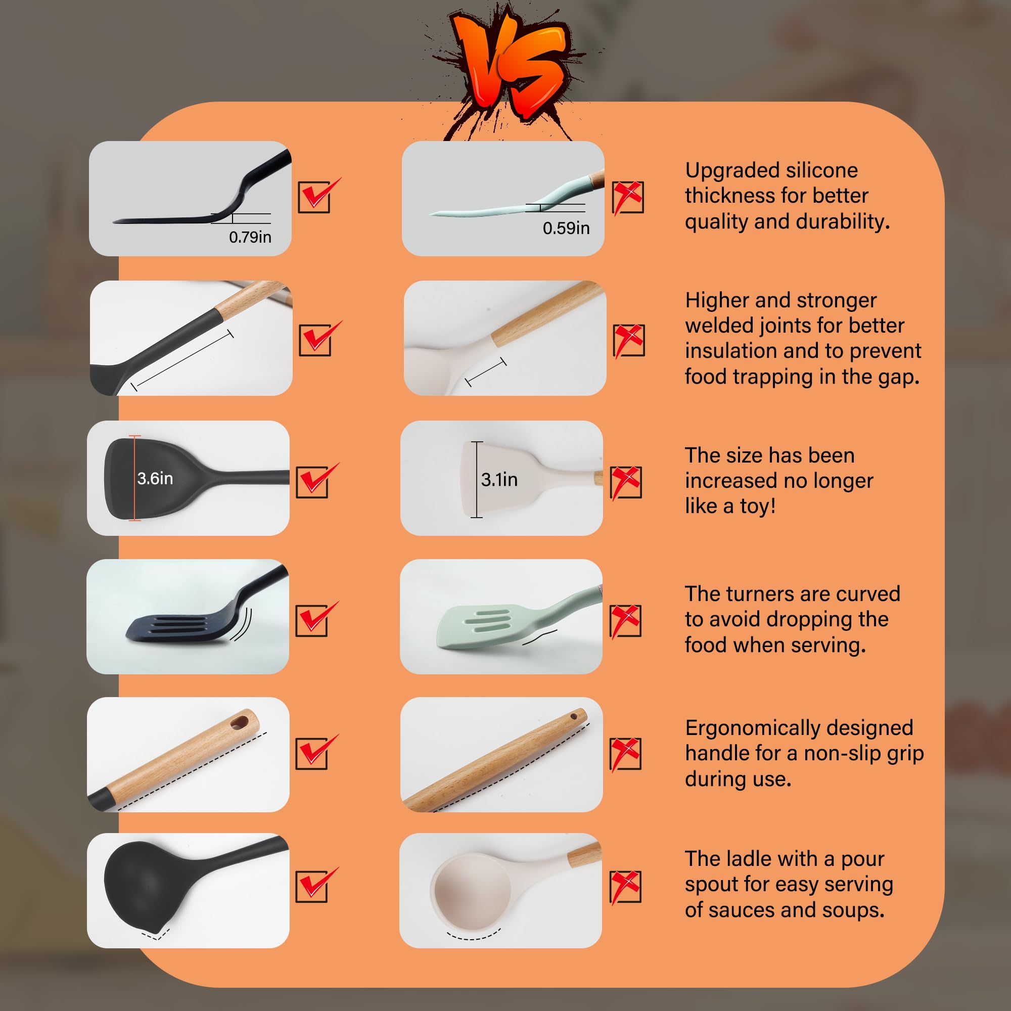 Hvygss heat-resistant up to 446°F protects non-stick cookware.