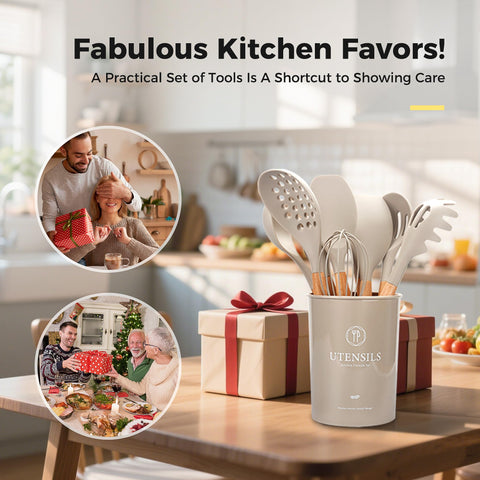 Hvygss khaki gift-ready utensils add style to any kitchen.