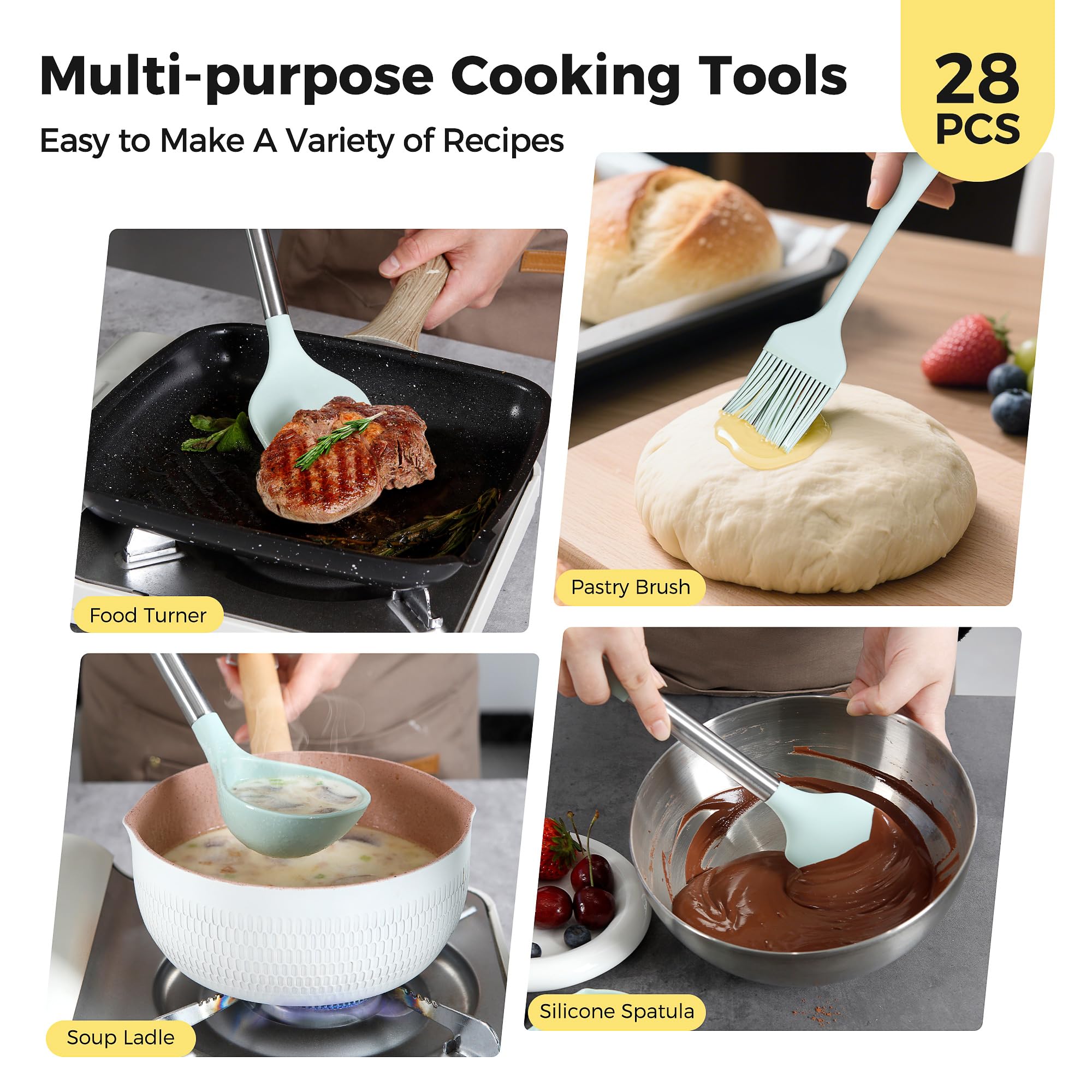 Hvygss utensil set with non-stick cookware compatibility for scratch-free cooking.