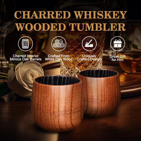 HWISDMIG wooden bourbon glass set 2-pack for stylish home bar entertaining