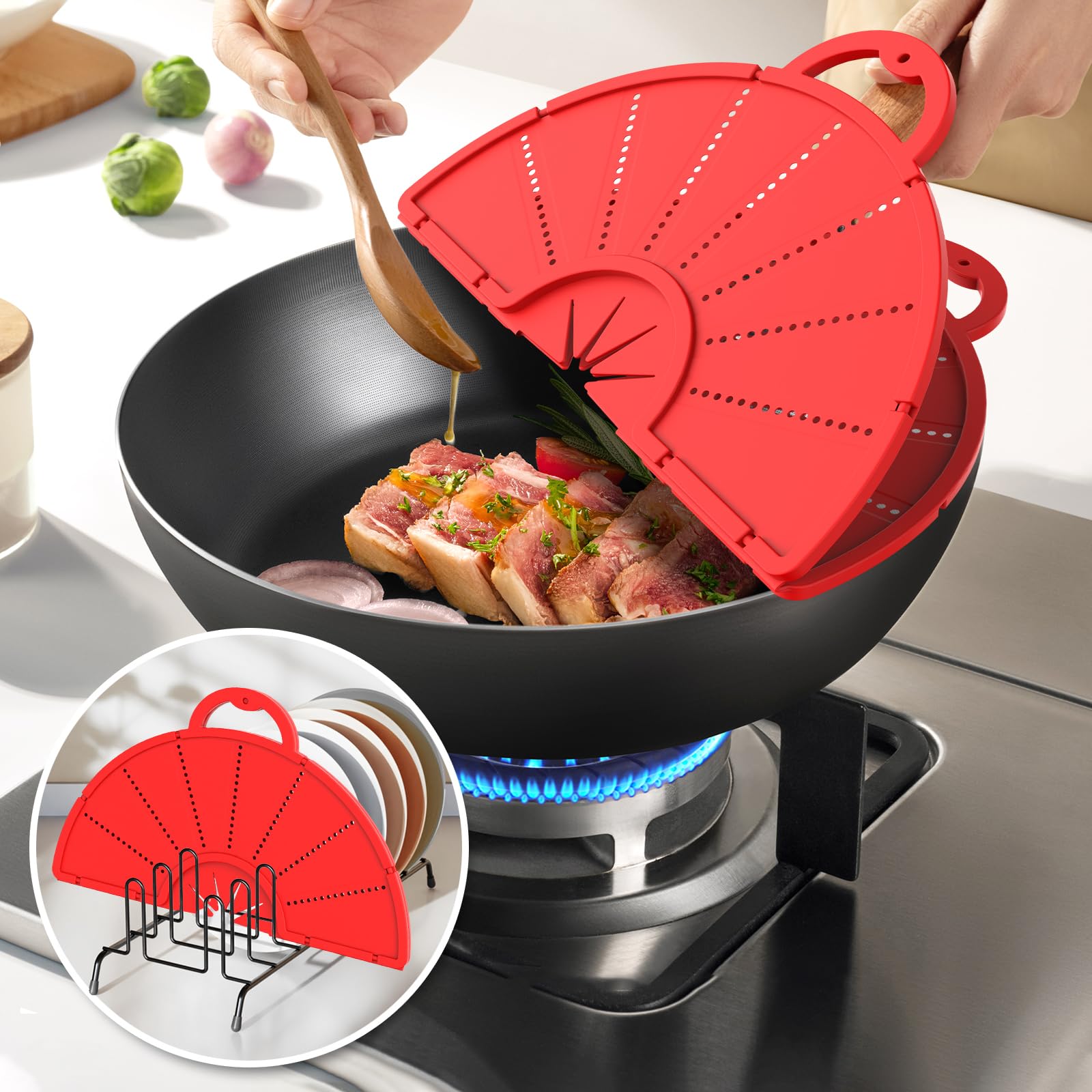 HWXQJJHONEY multipurpose splatter guard doubles as a trivet