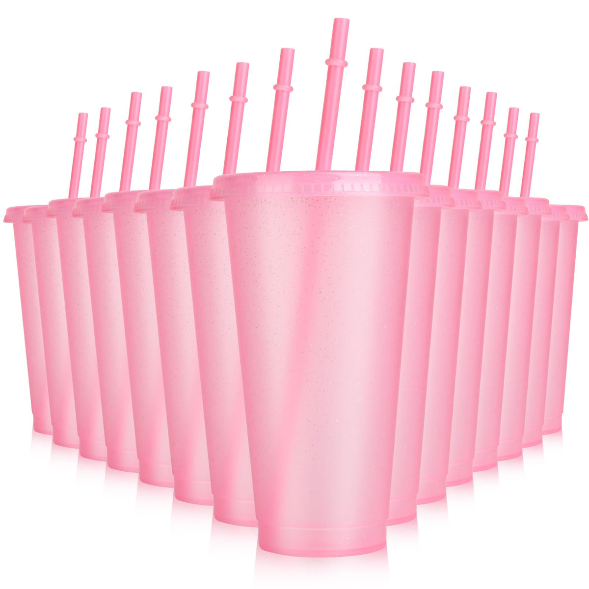 Hxezoc glitter cup 24oz light pink with lid and straw for on-the-go iced drinks