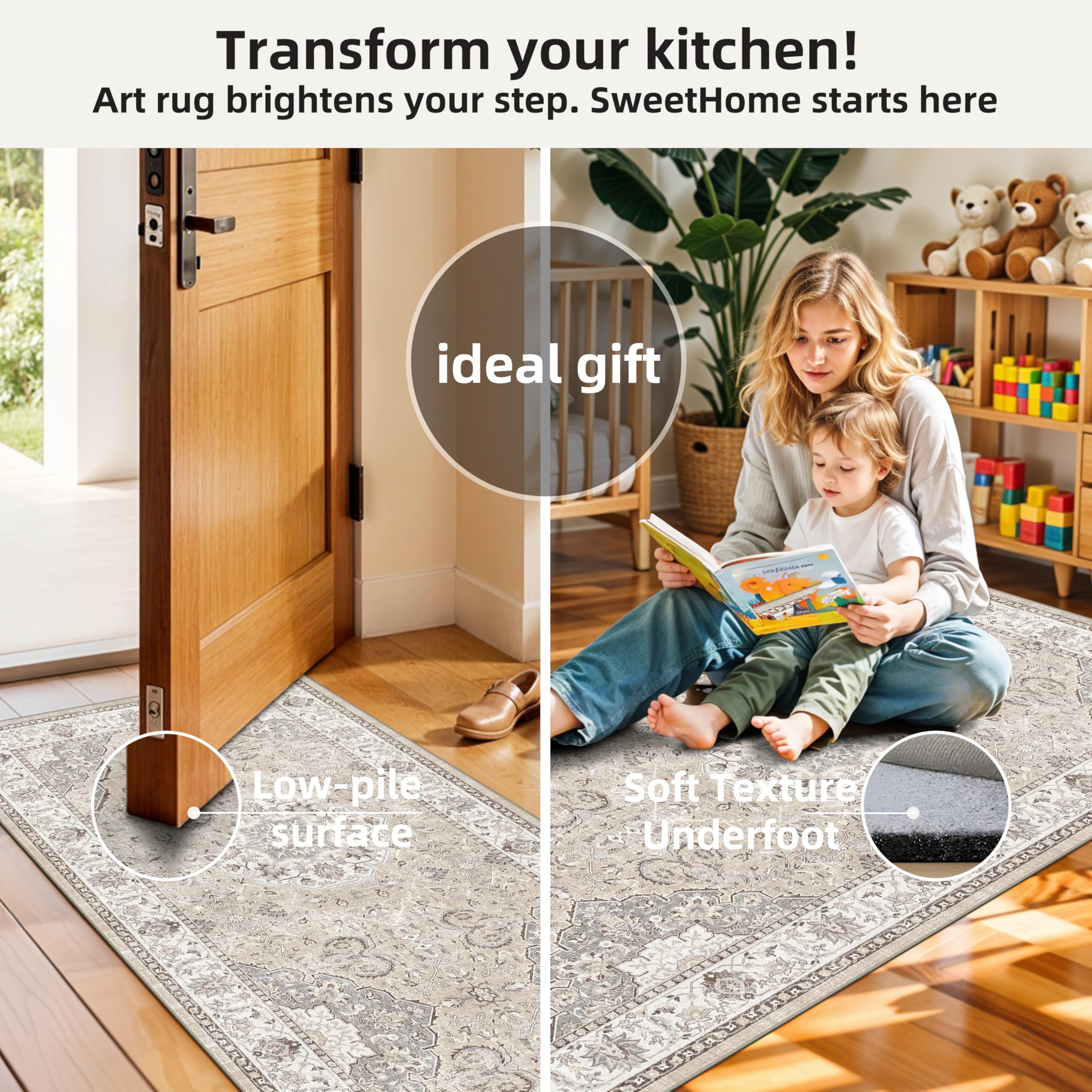 HY HAO YUN LAI ultra-low pile kitchen runner under cabinet edge