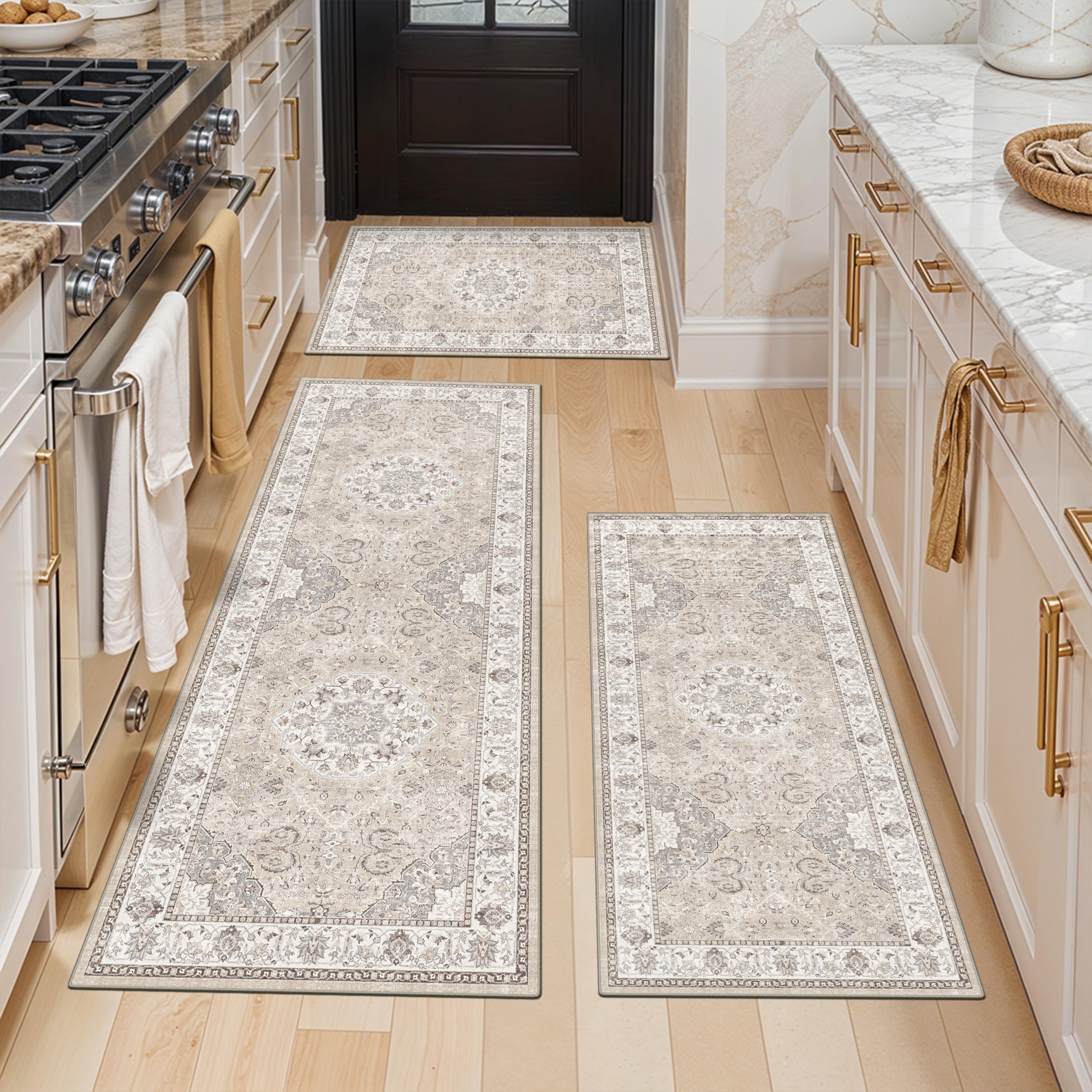 HY HAO YUN LAI washable kitchen rug 2x3 beige with non-slip base for secure kitchen comfort