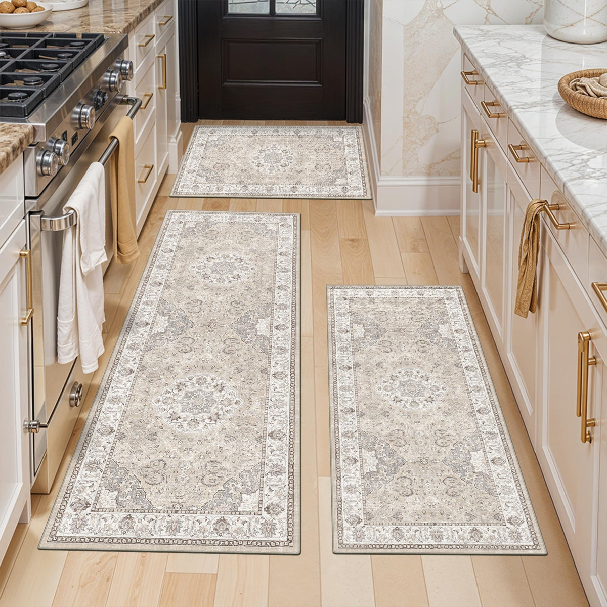 HY HAO YUN LAI washable kitchen rug 2x3 beige with non-slip base for secure kitchen comfort