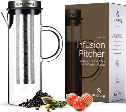 Hydracy cold brew pitcher with fine mesh for smooth at home coffee.