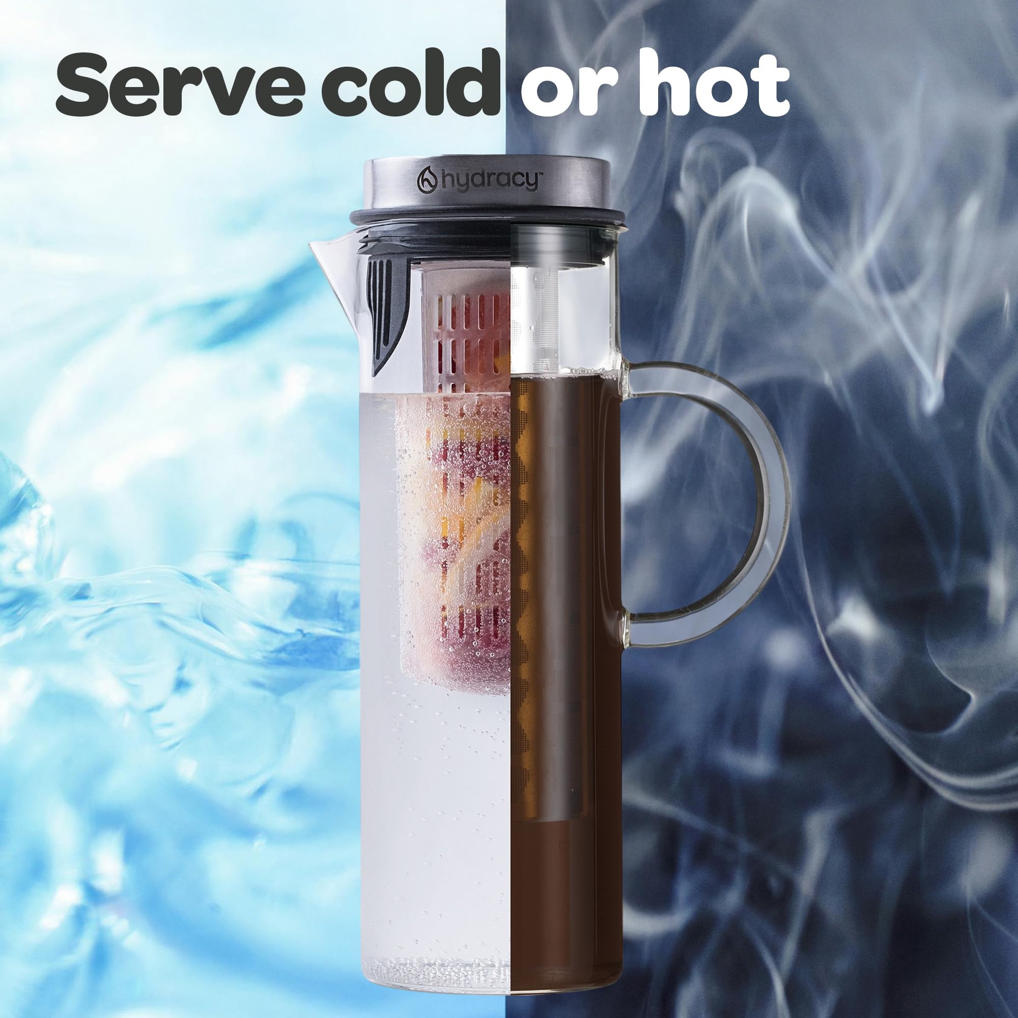Hydracy stainless steel lid adds premium look and spill protection.