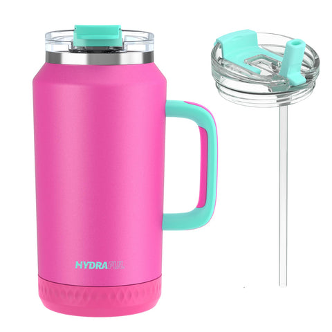Hydraful 64oz tumbler with soft-grip handle for easy carry.