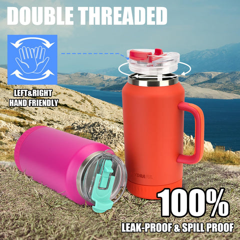 Hydraful 64oz insulated tumbler keeps drinks cold or hot for hours.