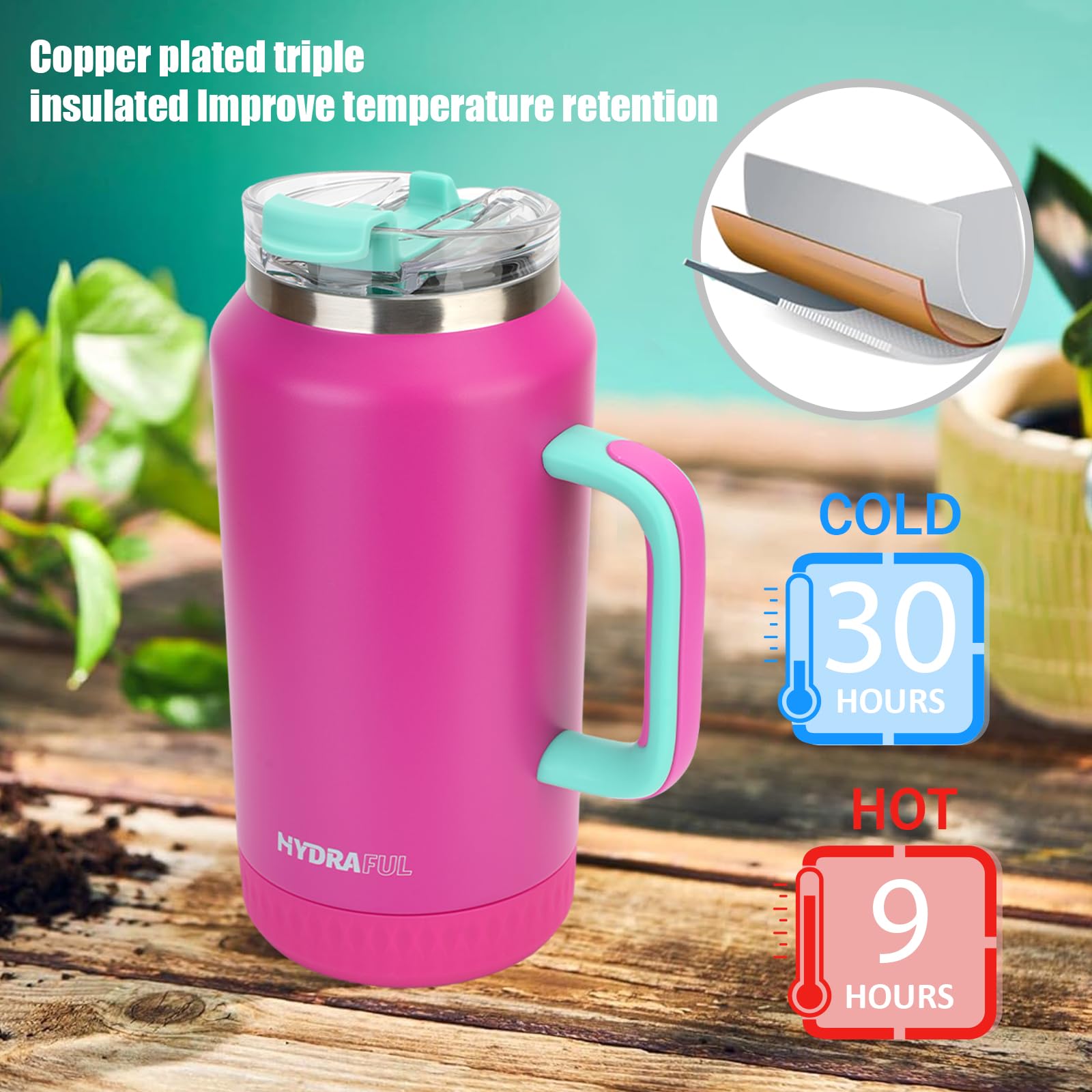 Hydraful 64oz tumbler with straw for convenient sipping on the go.