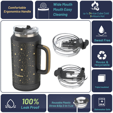 Hydraful 64oz tumbler wide mouth for easy cleaning and adding ice.