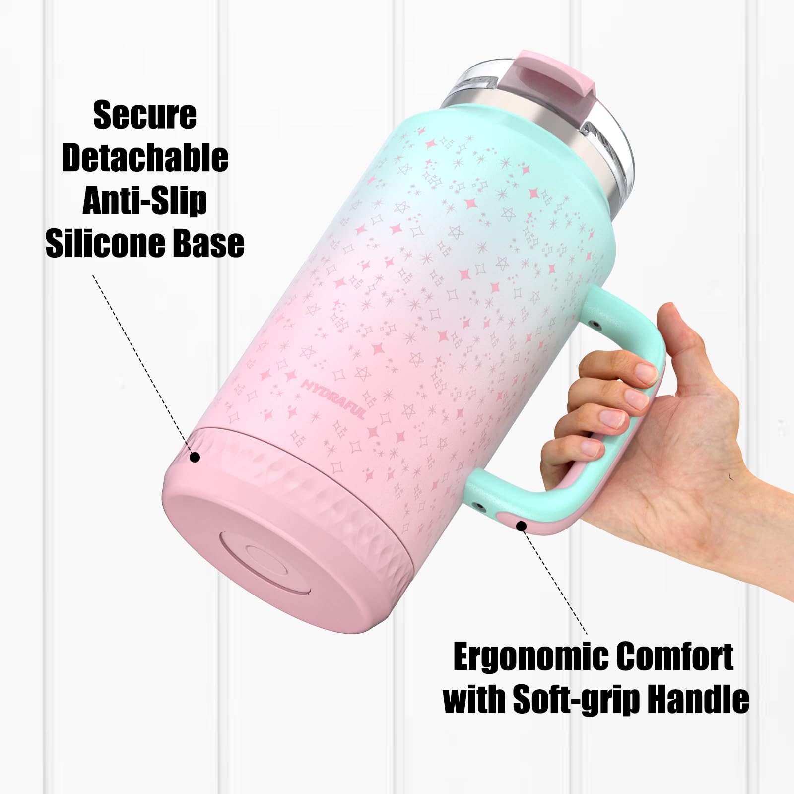 Hydraful double-wall vacuum insulation maintains ice or heat for hours.