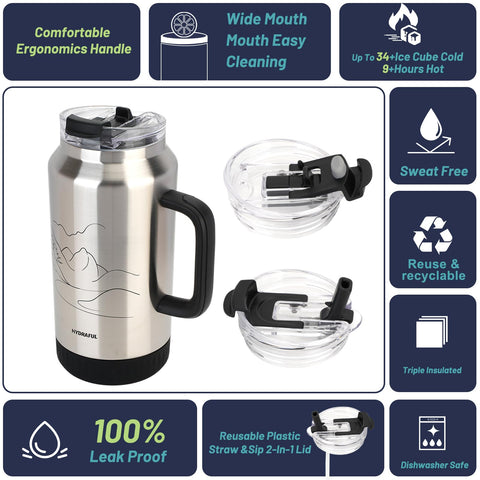 Hydraful tumbler with soft-grip handle for secure, comfortable grip.