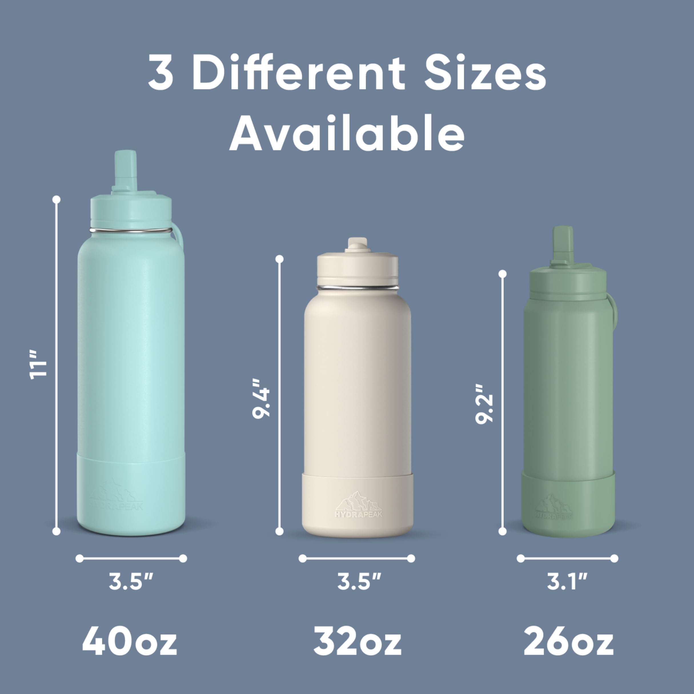 Hydrapeak 32oz bottle with protective rubber boot guards against drops.