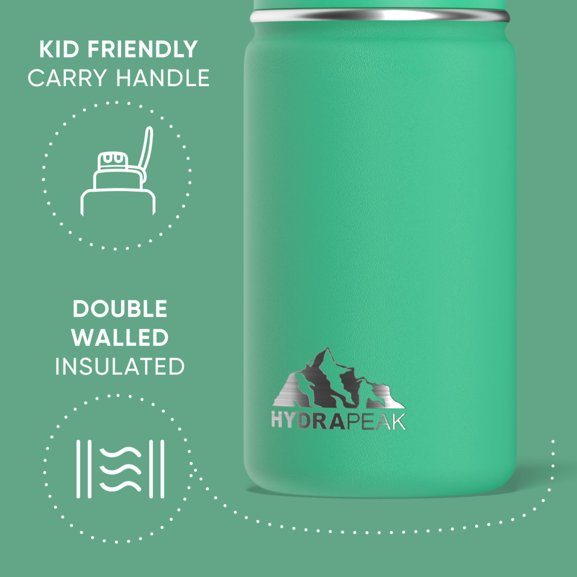 Hydrapeak Mini 14oz bottle top view emphasizing straw lid and seal