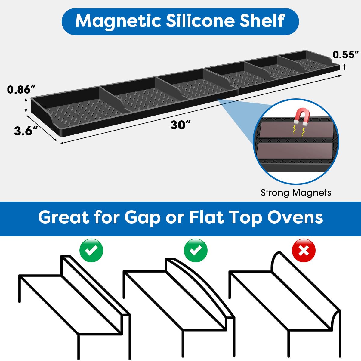 Hydream stove-top magnetic shelf with eight magnets keeps items in place.