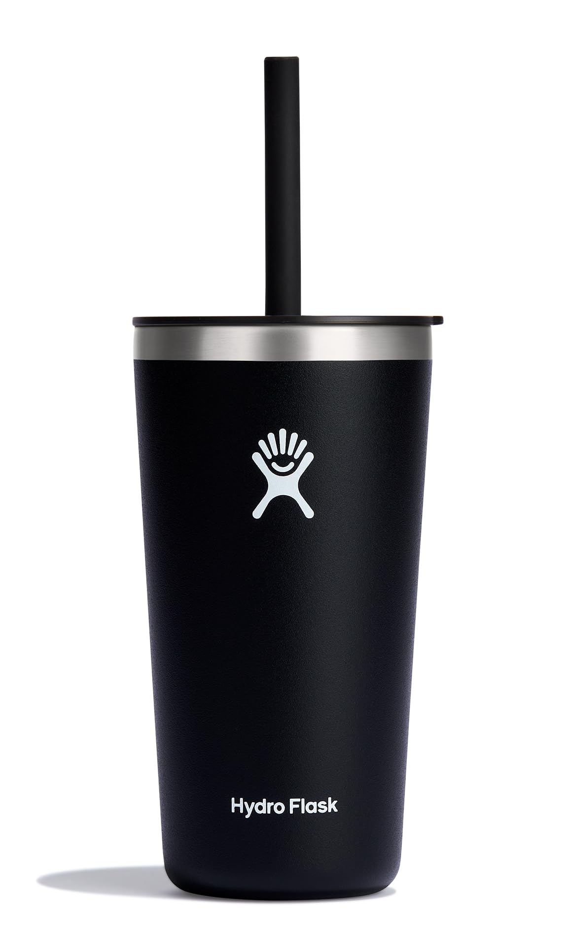 Hydro Flask 20oz All Around Tumbler with Straw Lid in black keeps drinks cold for hours.