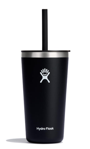 Hydro Flask 20oz All Around Tumbler with Straw Lid in black keeps drinks cold for hours.