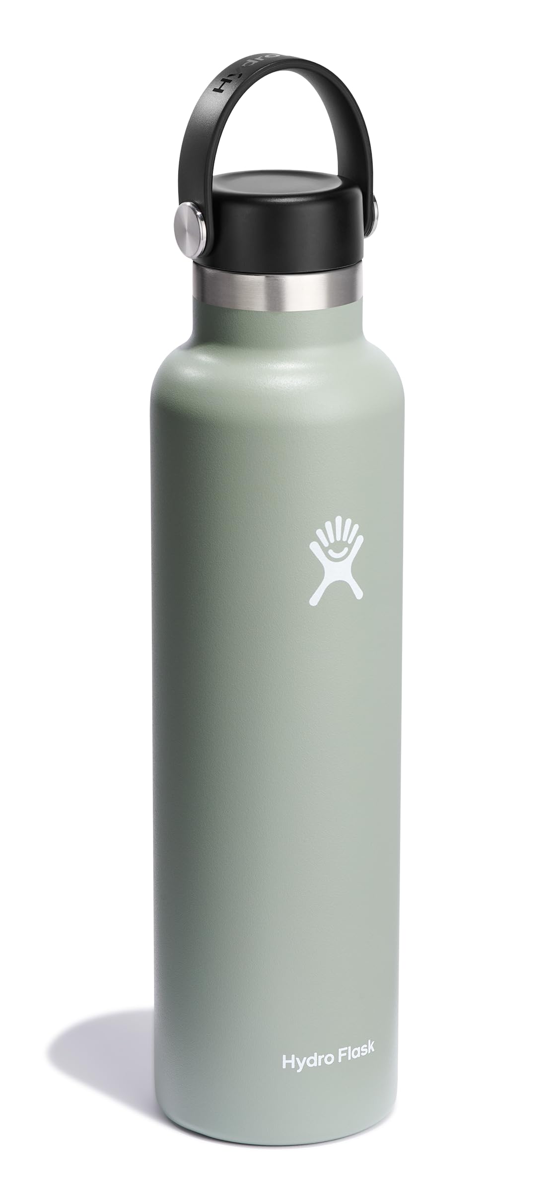 Hydro Flask Agave Green 24 oz bottle fits cupholders for easy transport.
