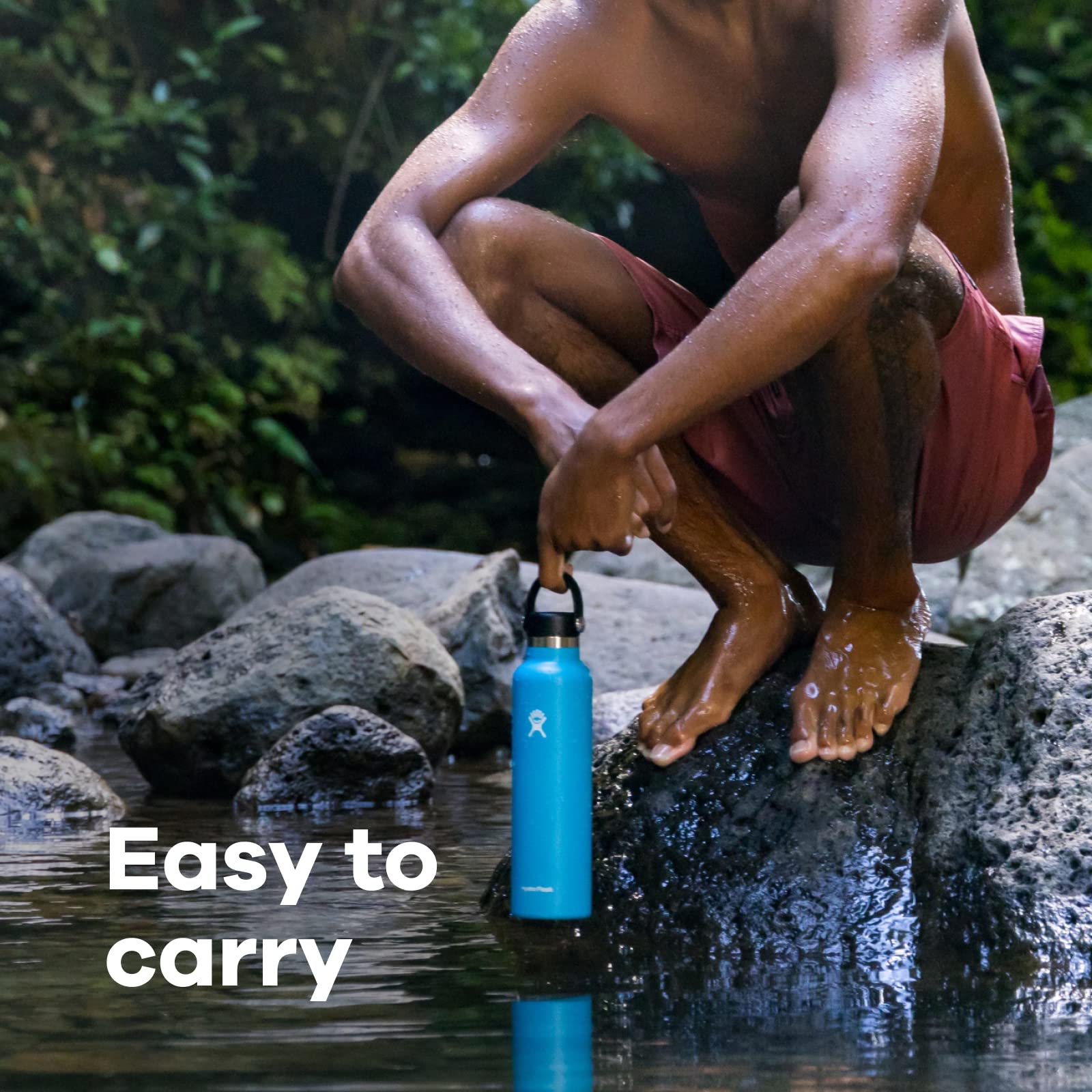 Hydro Flask 24oz Stone insulated double-wall keeps beverages cold longer.