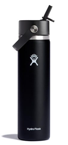 Hydro Flask 24oz wide-mouth bottle keeps drinks cold for 24 hours during workouts.