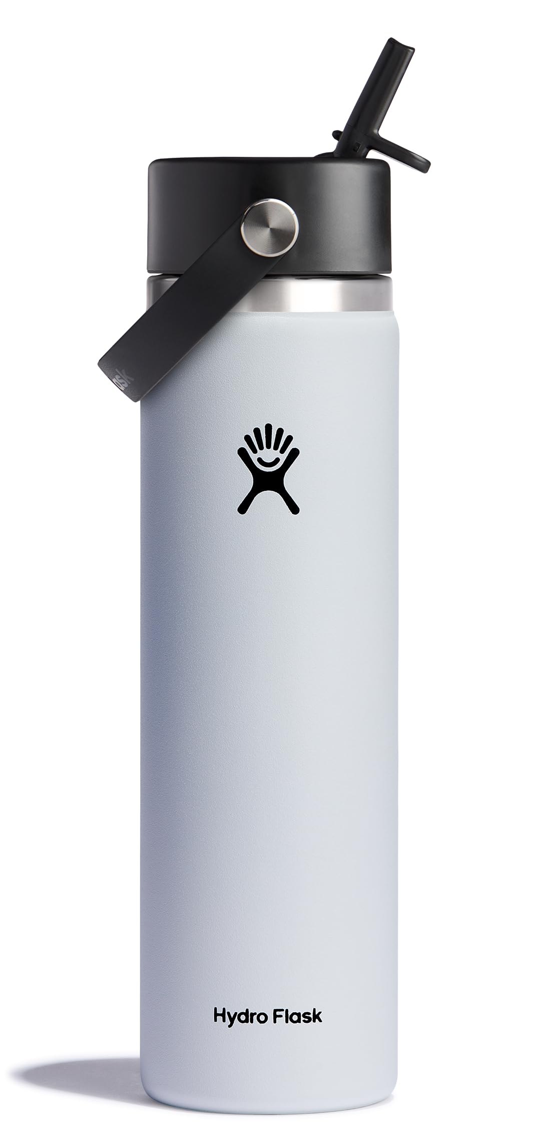Hydro Flask 24oz wide-mouth white bottle front view for daily hydration.