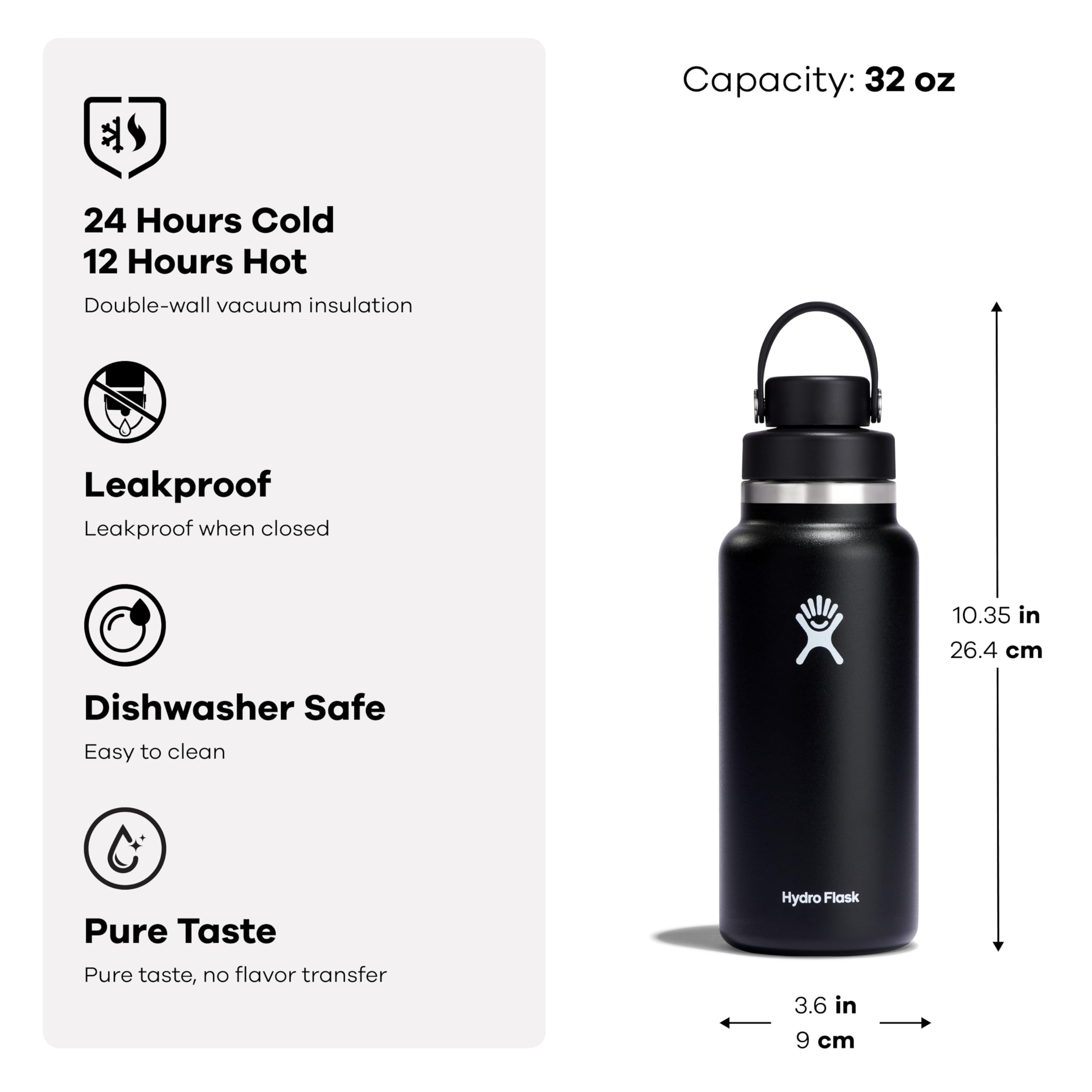Hydro Flask Indigo 32 oz bottle in a backpack during travel.