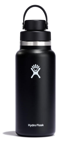 Hydro Flask 32oz wide-mouth bottle with Chug Cap keeps drinks cold and leakproof.