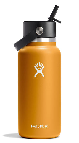 Hydro Flask 32 oz wide-mouth bottle with flex straw cap in fossil brown for on‑the‑go hydration