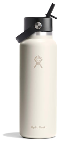 Hydro Flask 40 oz ivory bottle with wide mouth and leakproof straw cap for on-the-go hydration