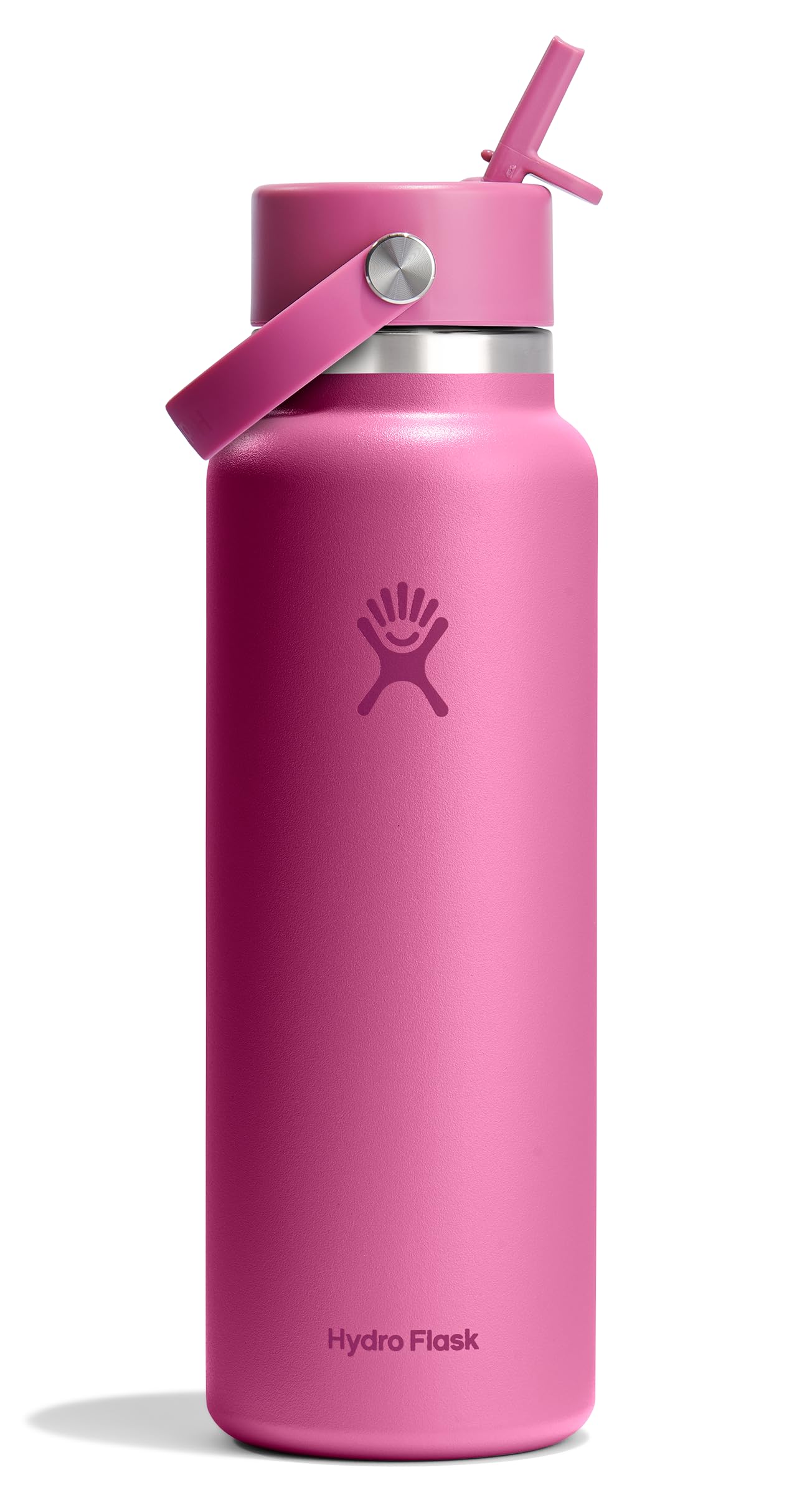 Hydro Flask 40oz Reef Pink bottle with wide mouth for easy ice cubes.