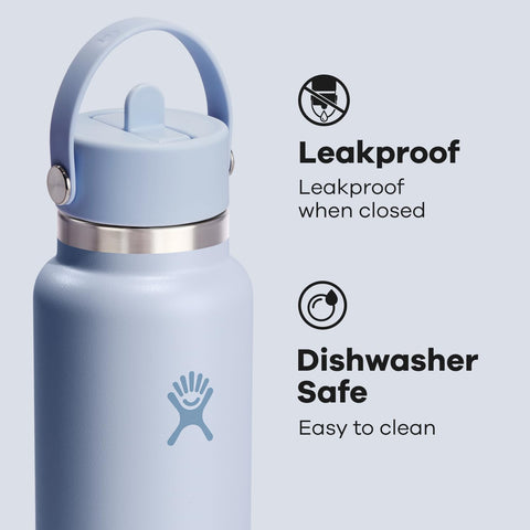 Hydro Flask bottle with leakproof Flex Straw Cap ready for packing.